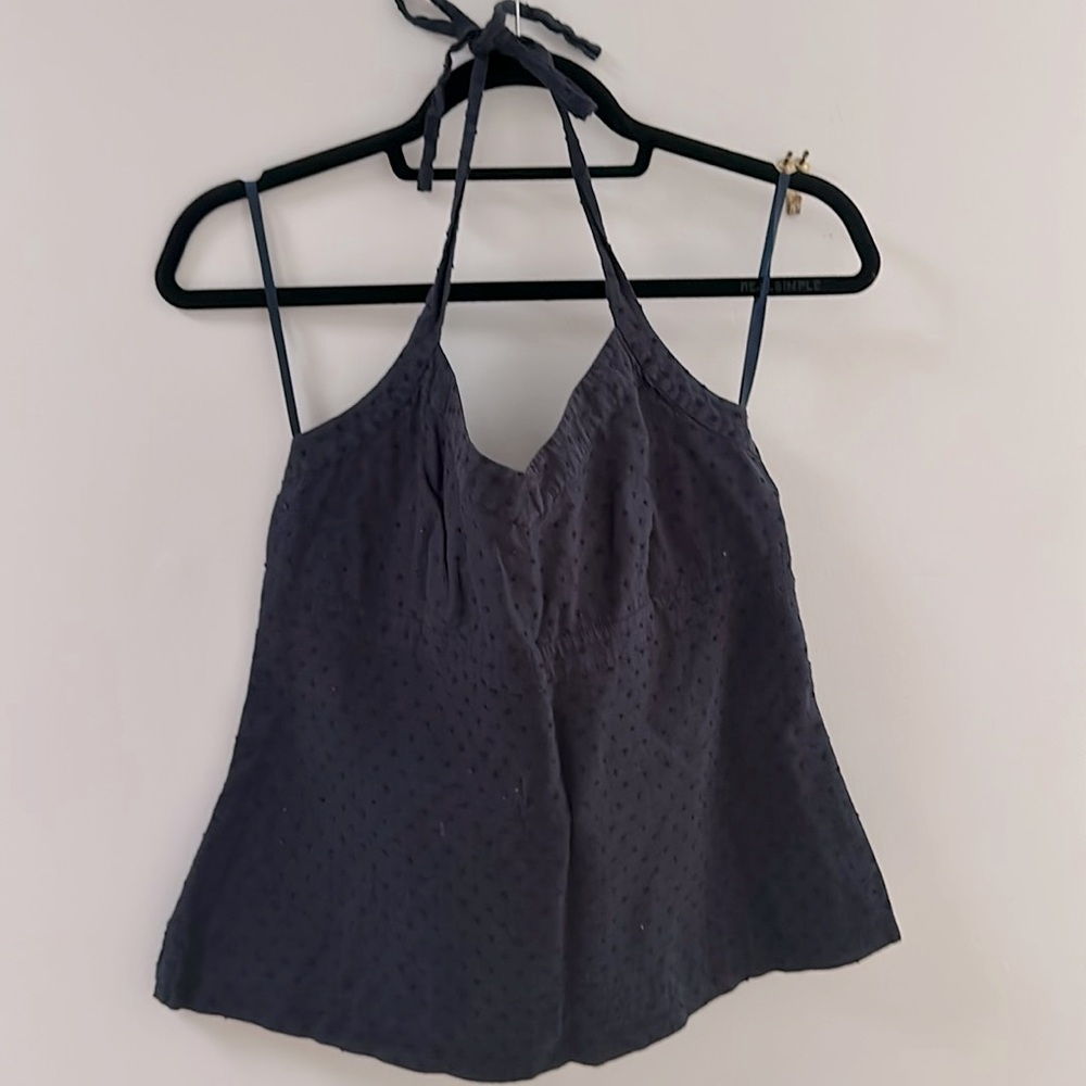 Jcrew navy blue Swiss dot cotton halter top size 14